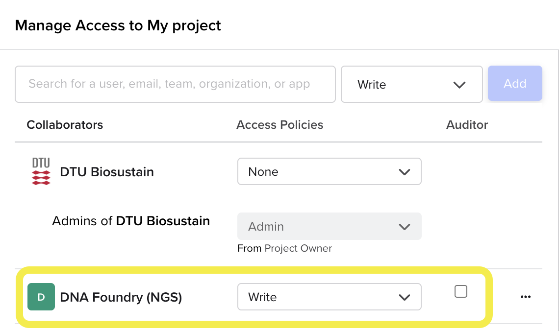 grant access to DNA Foundry team