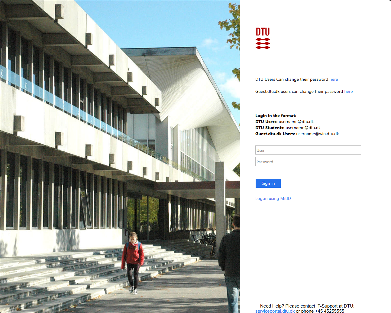 DTU Single Sign-On page